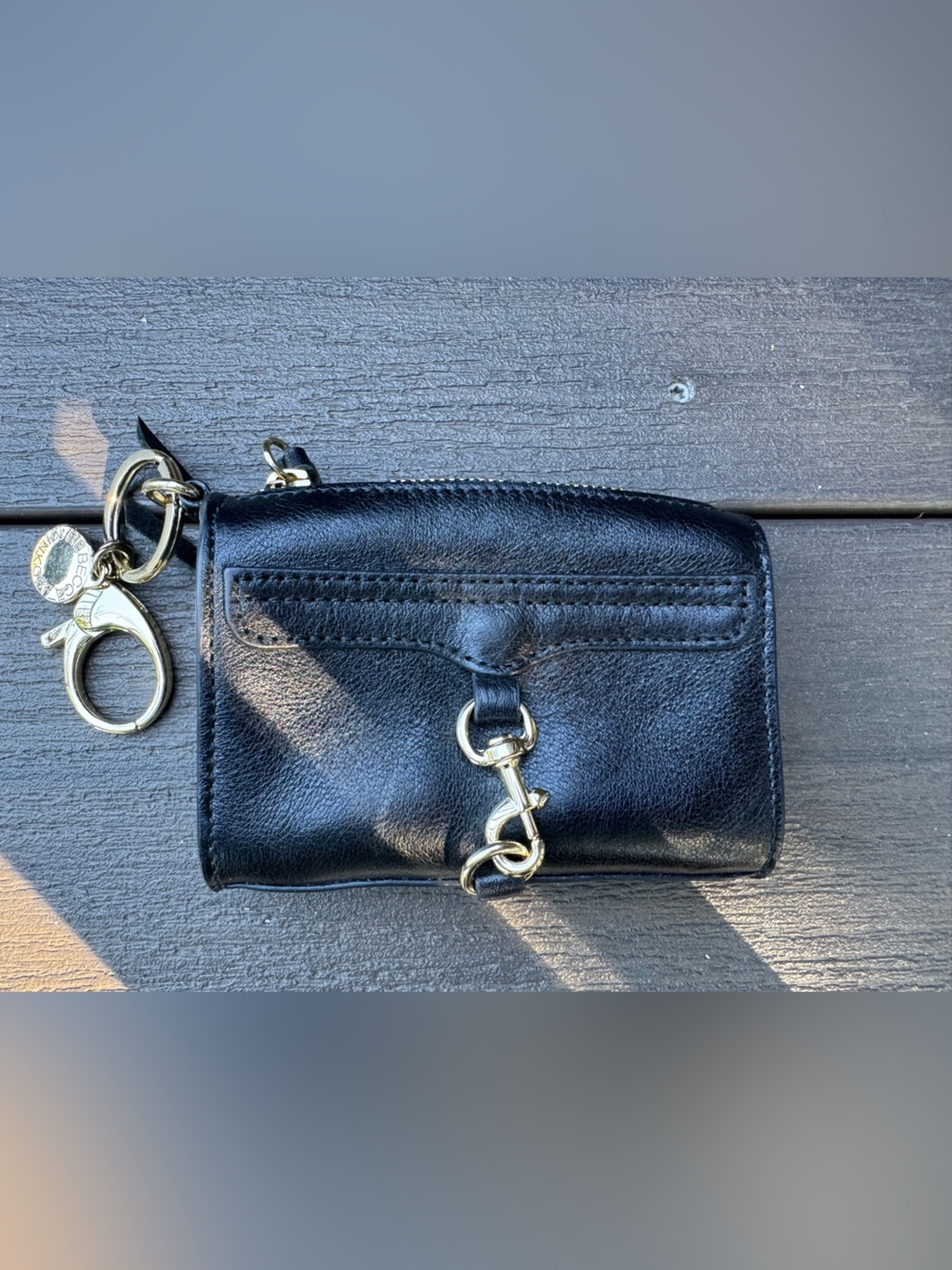 Rebecca Minkoff Black Leather Key & Card Holder with Gold Hardware